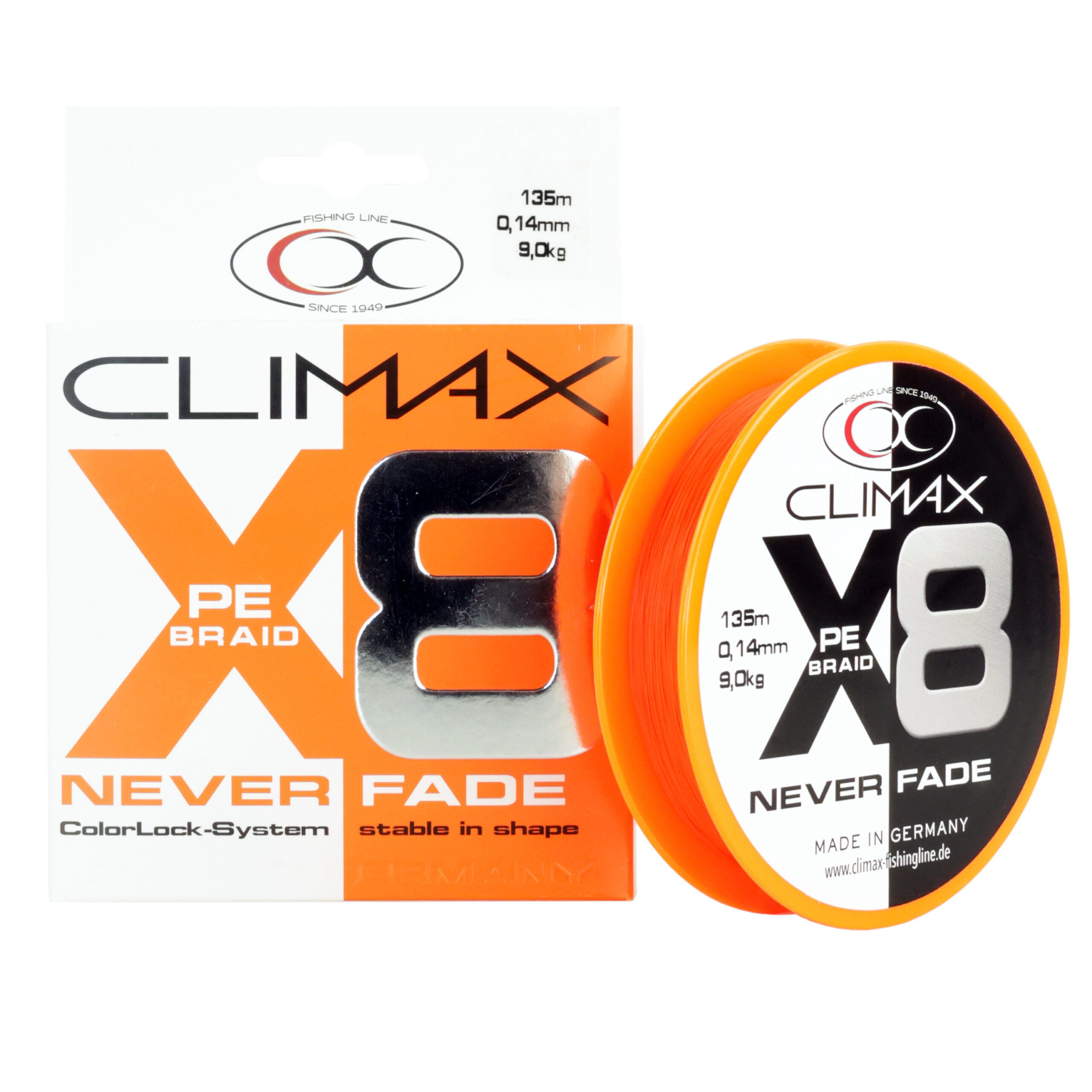 Climax X8 Neverfade – 8-splotowa plecionka pomarańczowa o wysokiej widoczności
