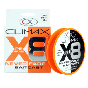 Climax X8 Neverfade Baitcast – 8-splotowa plecionka – pomarańczowa o wysokiej widoczności