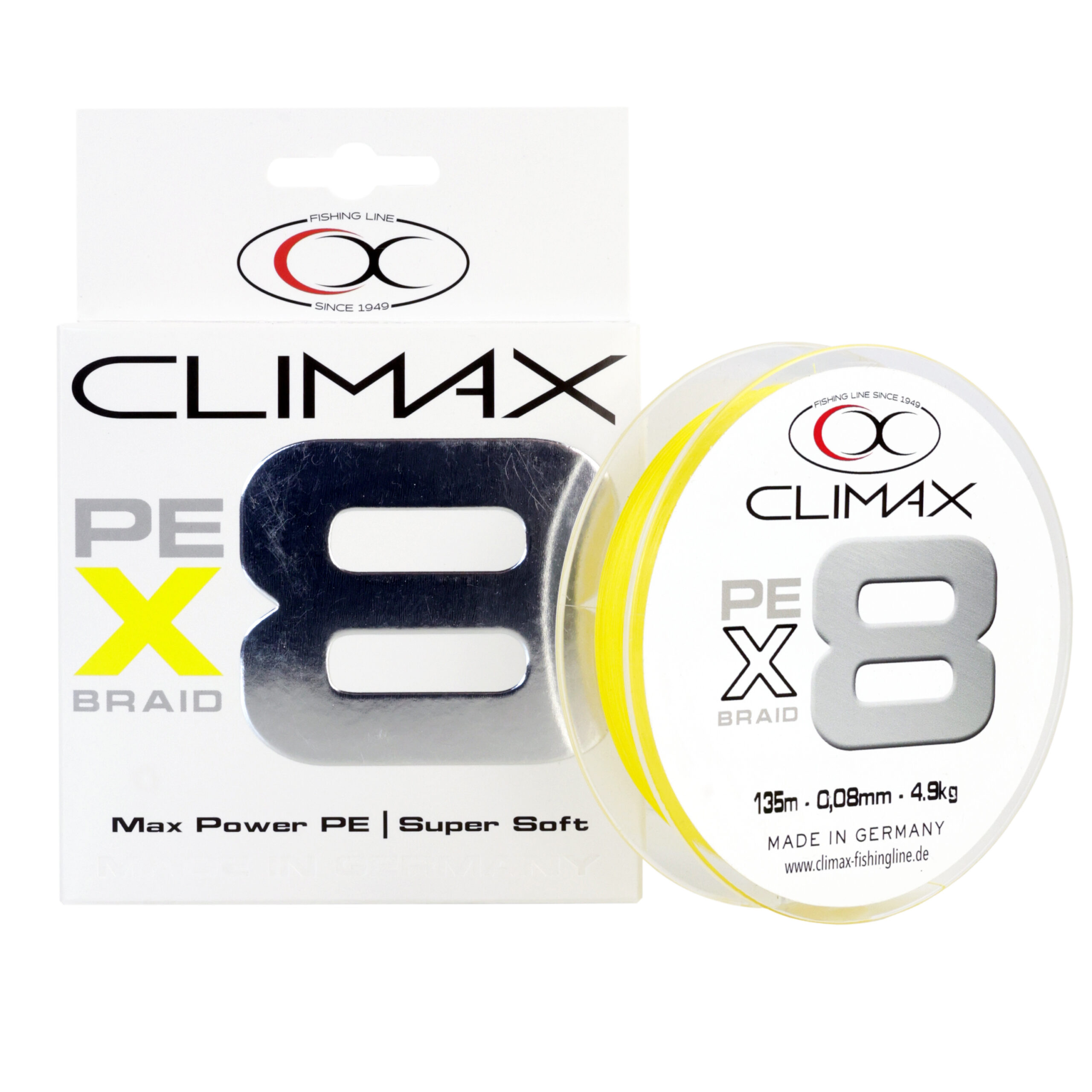 Climax X8 – 8-splotowa plecionka – żółta, odporna na promieniowanie UV